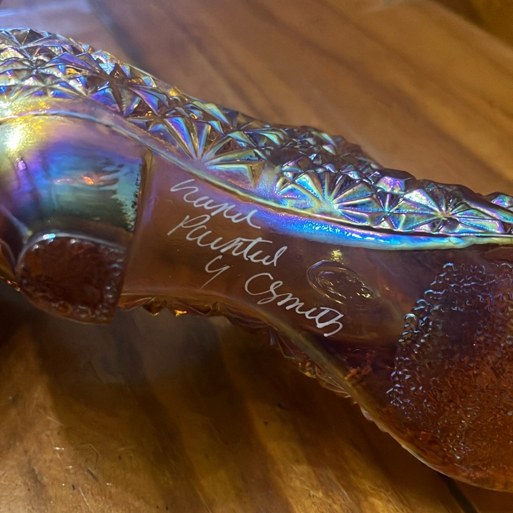 Fenton iridescent amber Glass Art Shoe Ornament Hand Painted - Picture 2 of 6